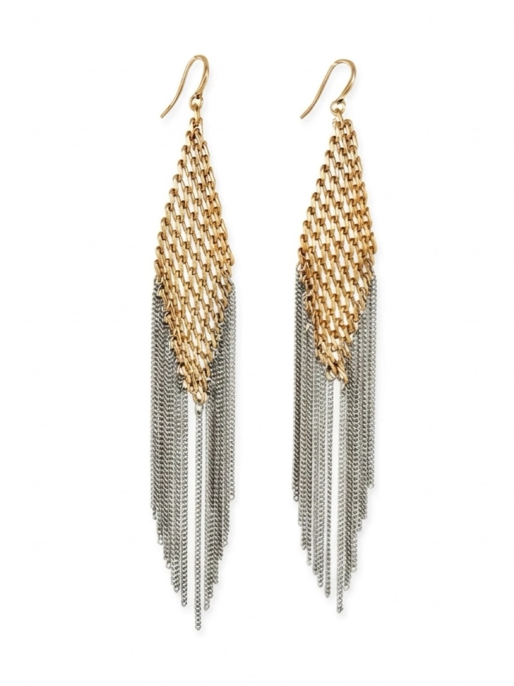 Golden Chainmail Mesh Chandelier Earrings w/ Chain Fringe - NWT